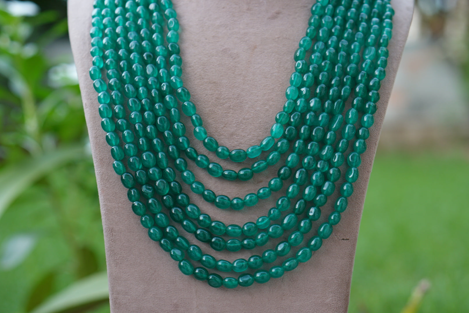 7 line Green beads necklace (4-7463)(N) - JEWELSTYLE