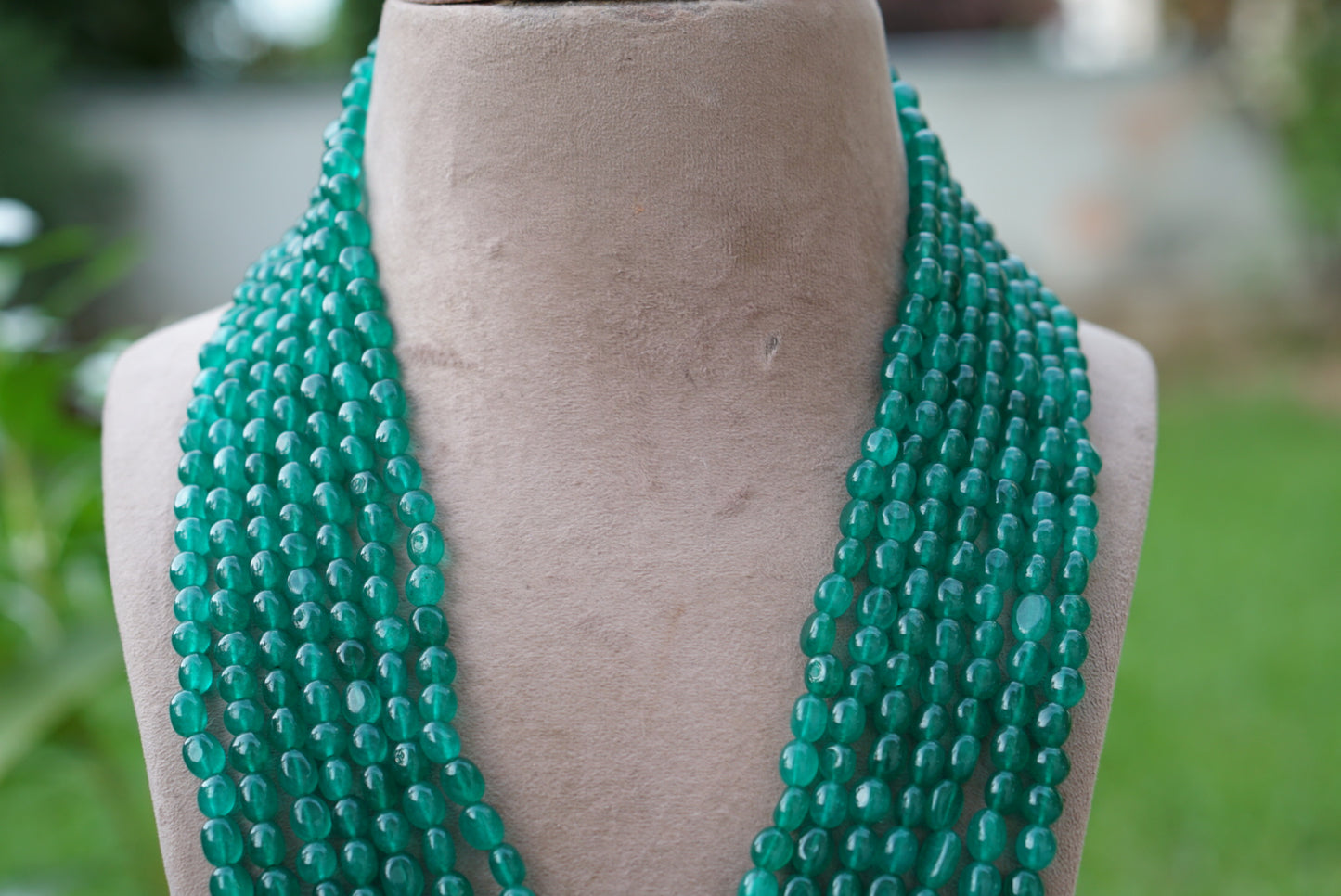 7 line Green beads necklace (4-7463)(N) - JEWELSTYLE