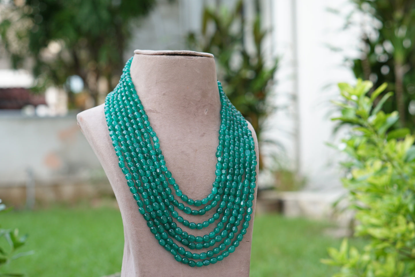 7 line Green beads necklace (4-7463)(N) - JEWELSTYLE
