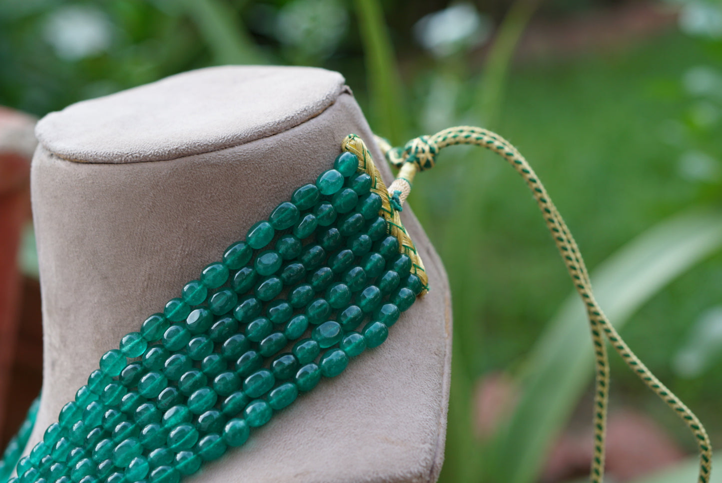 7 line Green beads necklace (4-7463)(N) - JEWELSTYLE