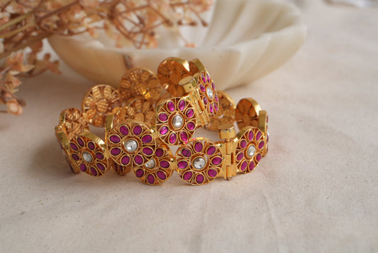 Pink and white Kundan Bangles (3-486)(KA)(2'8size) (PREORDER) (Made IN 7-8 DAYS TIME) - JEWELSTYLE