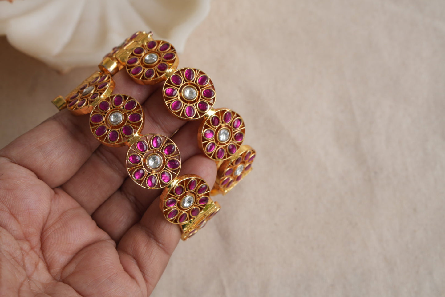 Pink and white Kundan Bangles (3-486)(KA)(2'8size) (PREORDER) (Made IN 7-8 DAYS TIME) - JEWELSTYLE