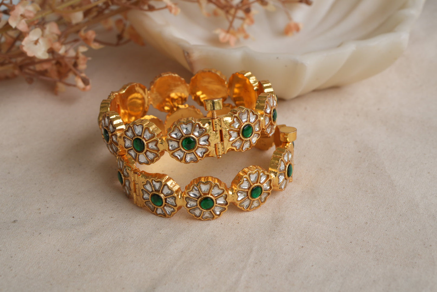 Green and white Kundan Bangles (3-483)(KA) (PREORDER) (Made IN 7-8 DAYS TIME) - JEWELSTYLE