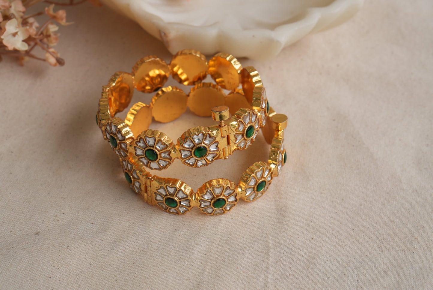 Green and white Kundan Bangles (3-483)(KA) (PREORDER) (Made IN 7-8 DAYS TIME) - JEWELSTYLE