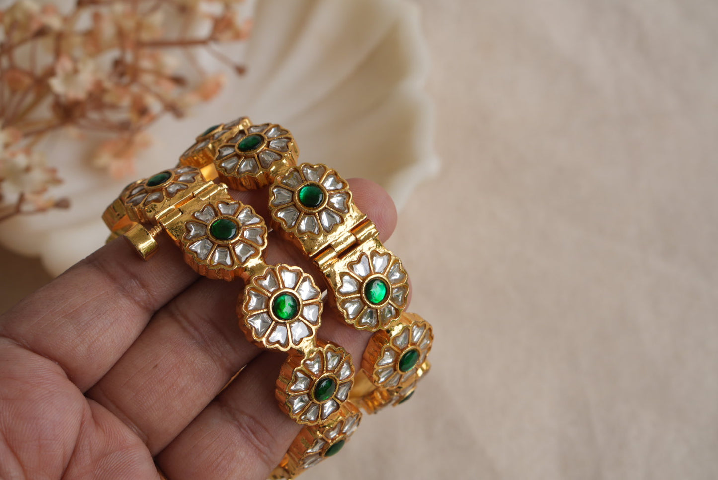 Green and white Kundan Bangles (3-483)(KA) (PREORDER) (Made IN 7-8 DAYS TIME) - JEWELSTYLE