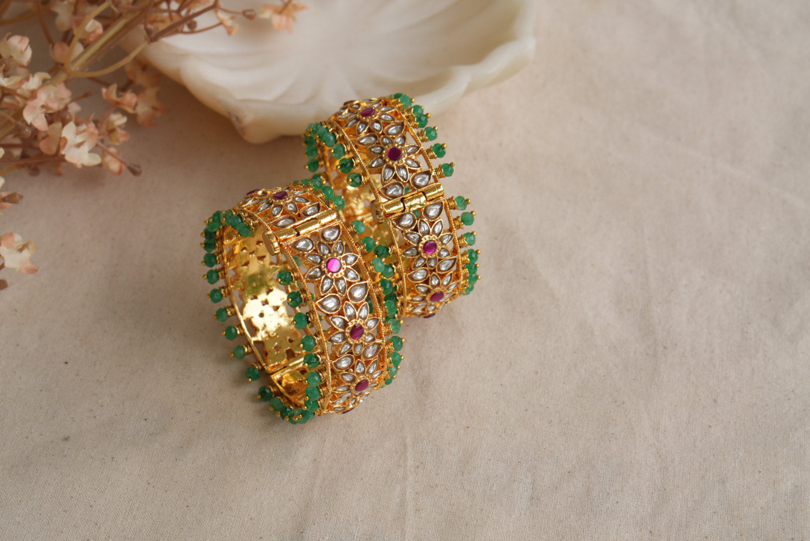 Pink and white Kundan Bangles (3-485)(KA)(2'4size)(PREORDER) (Made IN 7-8 DAYS TIME) - JEWELSTYLE