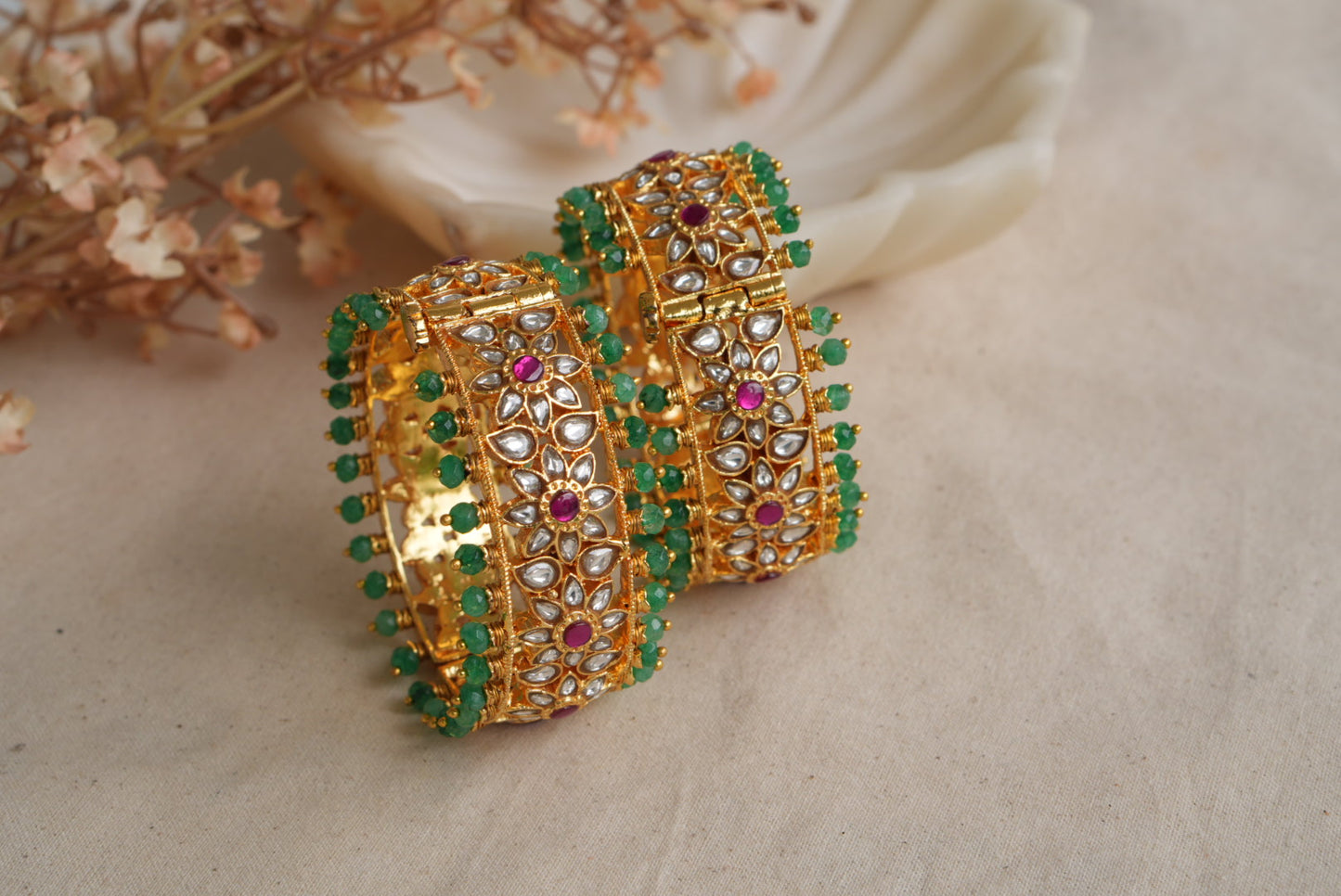 Pink and white Kundan Bangles (3-485)(KA)(2'4size)(PREORDER) (Made IN 7-8 DAYS TIME) - JEWELSTYLE