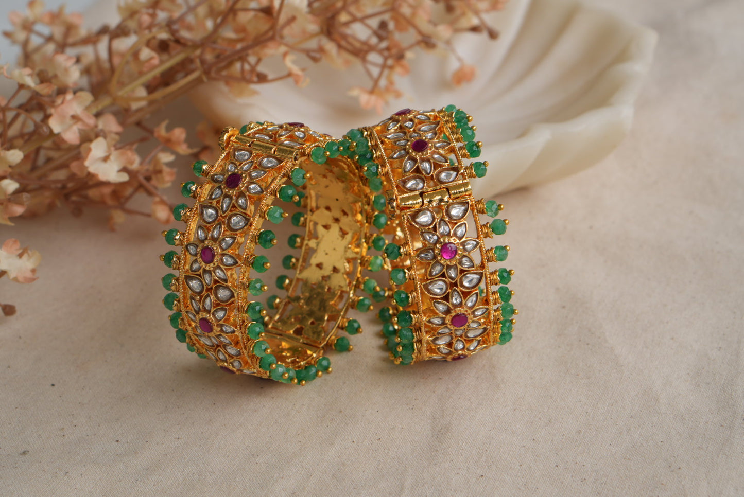 Pink and white Kundan Bangles (3-485)(KA)(2'4size)(PREORDER) (Made IN 7-8 DAYS TIME) - JEWELSTYLE