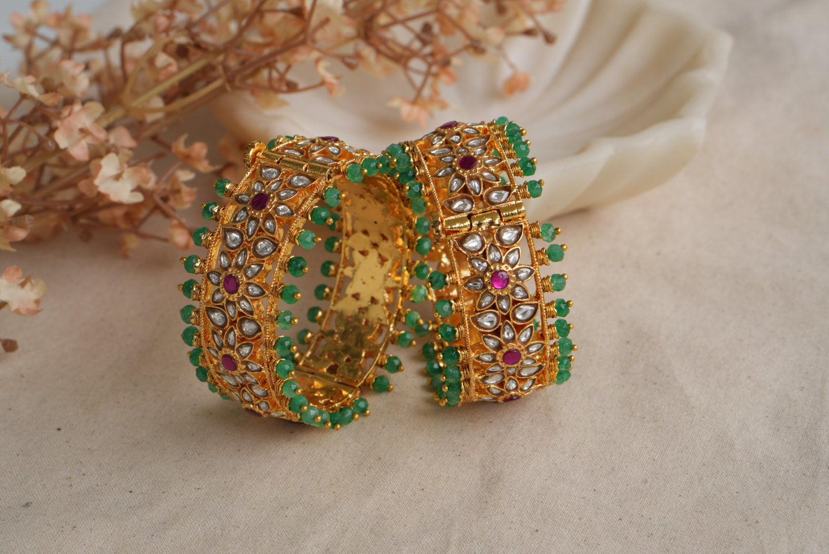 Pink and white Kundan Bangles (3-485)(KA)(2'4size)(PREORDER) (Made IN 7-8 DAYS TIME) - JEWELSTYLE