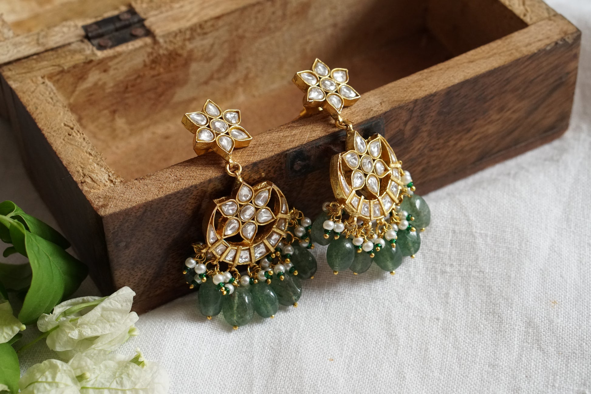 White Kundan Chandbali earring (1-4623)(R)(PREORDER) - JEWELSTYLE