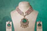 Light Pink stone Polki necklace set (4-8497)(B)