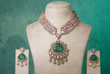 Light Pink stone Polki necklace set (4-8497)(B)