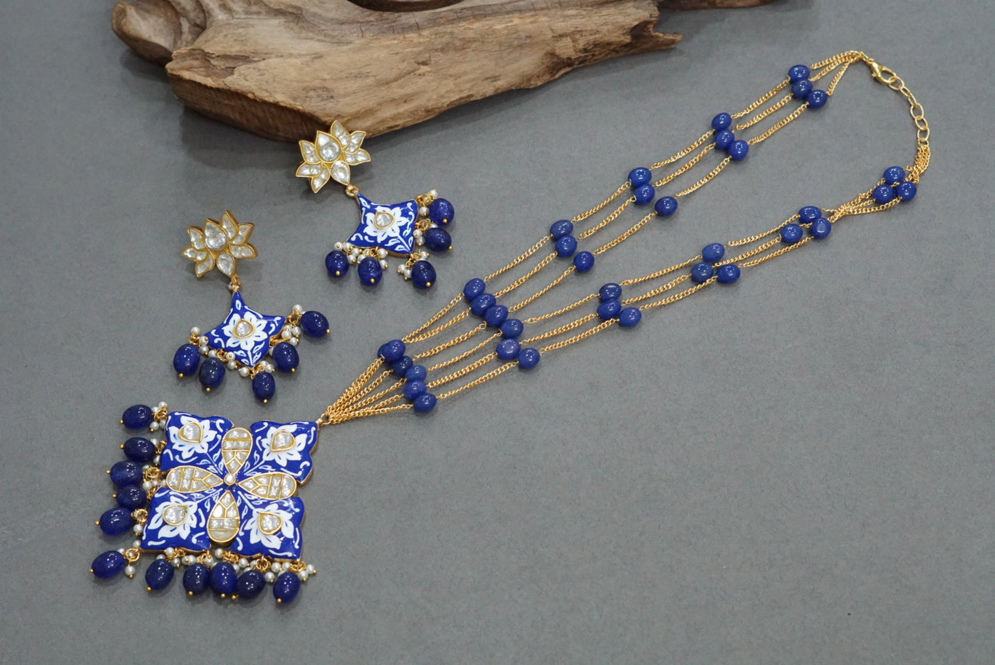 Kundan meena Pendant necklace set (4-5701)(R)(PREORDER)