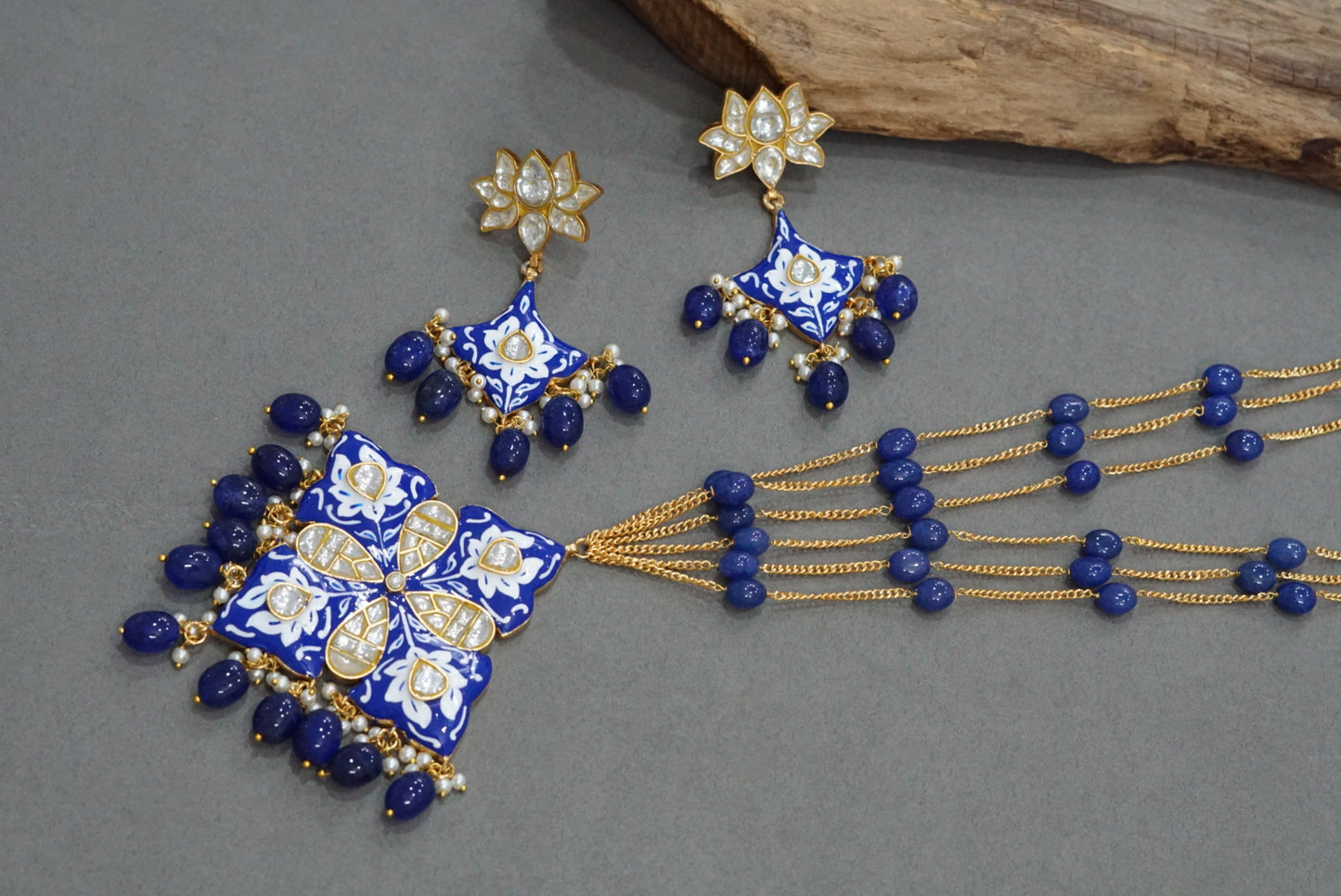 Kundan meena Pendant necklace set (4-5701)(R)(PREORDER)