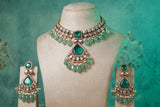 White & Green stone Polki necklace set (4-8492)(B)