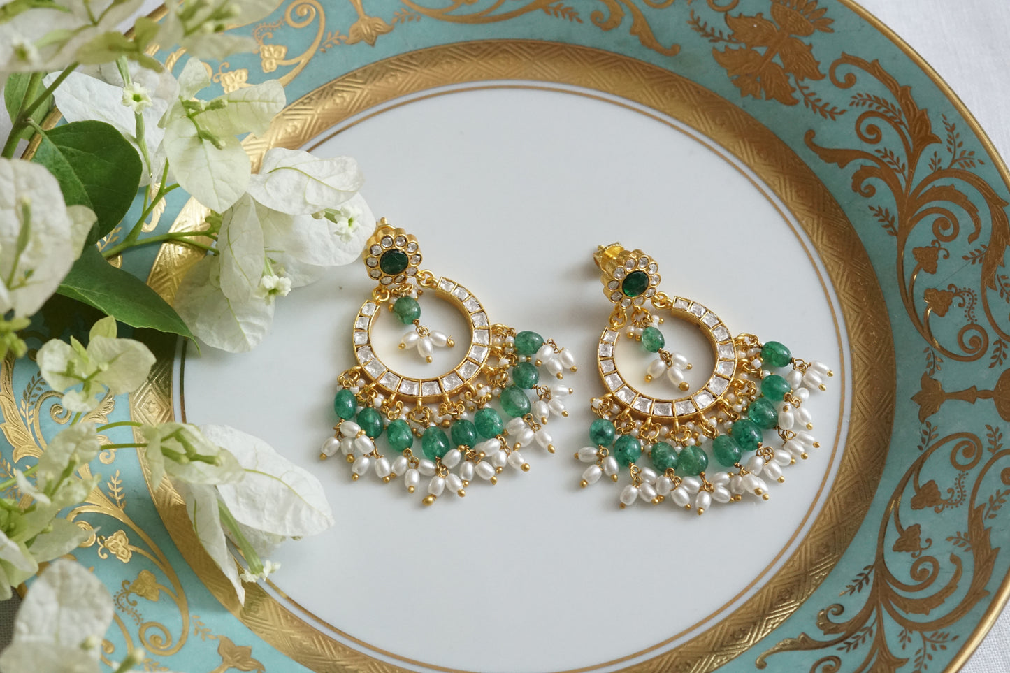 Mossainite Chandbali Earrings (1-5092)(K) - JEWELSTYLE