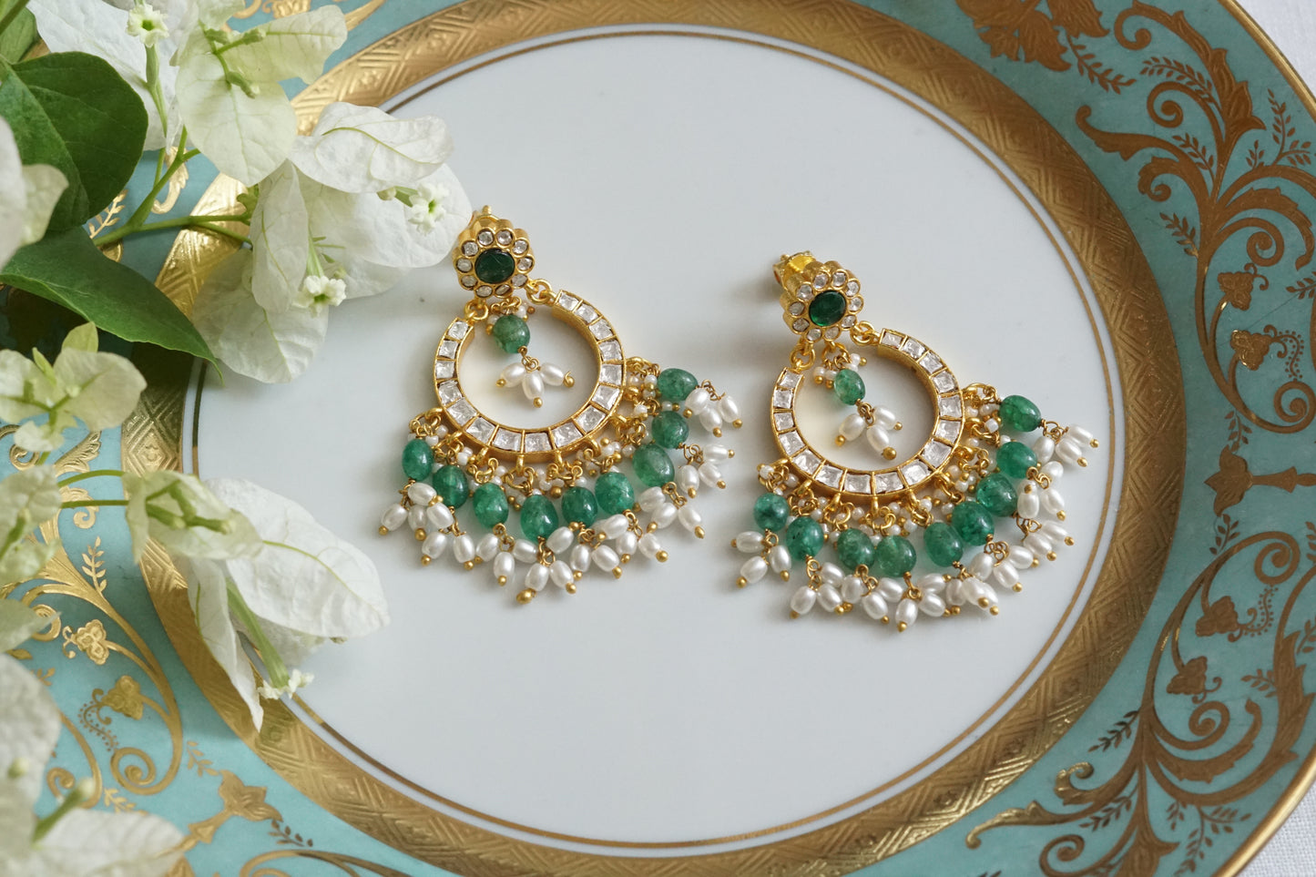 Mossainite Chandbali Earrings (1-5092)(K) - JEWELSTYLE