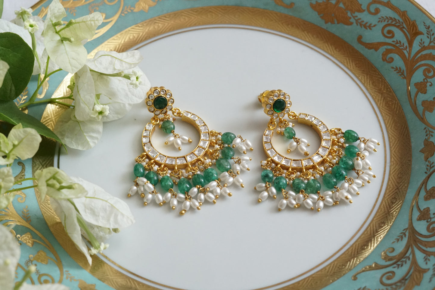 Mossainite Chandbali Earrings (1-5092)(K) - JEWELSTYLE