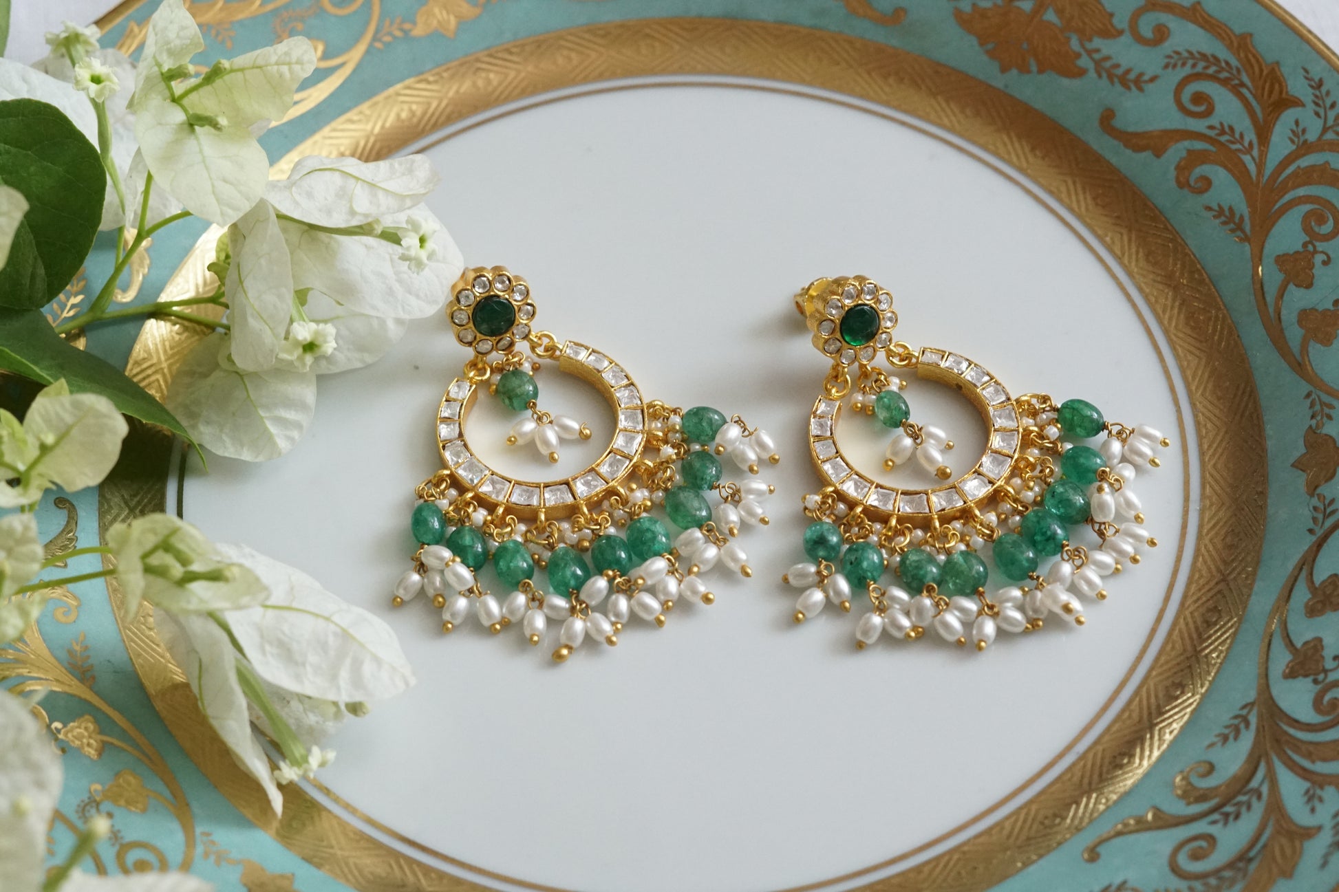 Mossainite Chandbali Earrings (1-5092)(K) - JEWELSTYLE