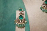 White & Green stone Polki necklace set (4-8492)(B)
