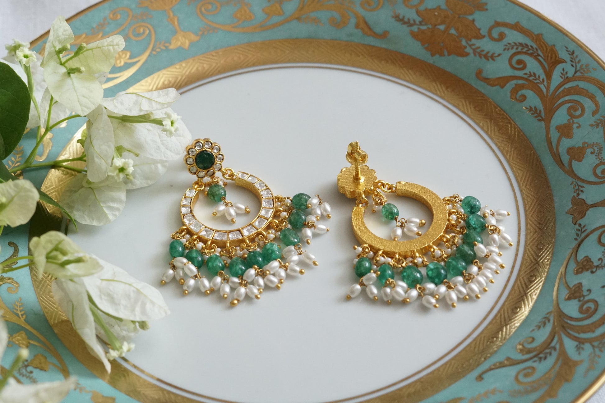 Mossainite Chandbali Earrings (1-5092)(K) - JEWELSTYLE