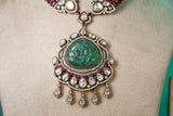 White, Green & Red stone Polki necklace set  (4-8491)(B)