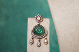 White, Green & Red stone Polki necklace set  (4-8491)(B)