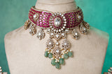 Pink stone Polki necklace set (4-8494)(B)