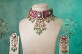Pink stone Polki necklace set (4-8494)(B)