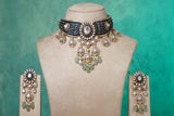 Blue stone Polki necklace set (4-8495)(B)