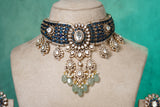 Blue stone Polki necklace set (4-8495)(B)