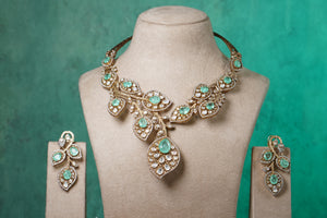 Mint stone Polki necklace set (4-8496)(B)