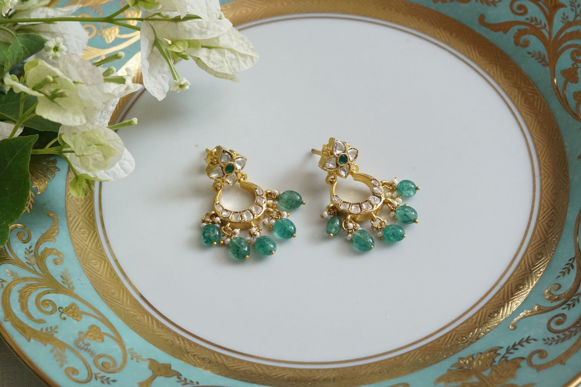 Mossainite Small Chandbali Earrings (1-5094)(K) - JEWELSTYLE