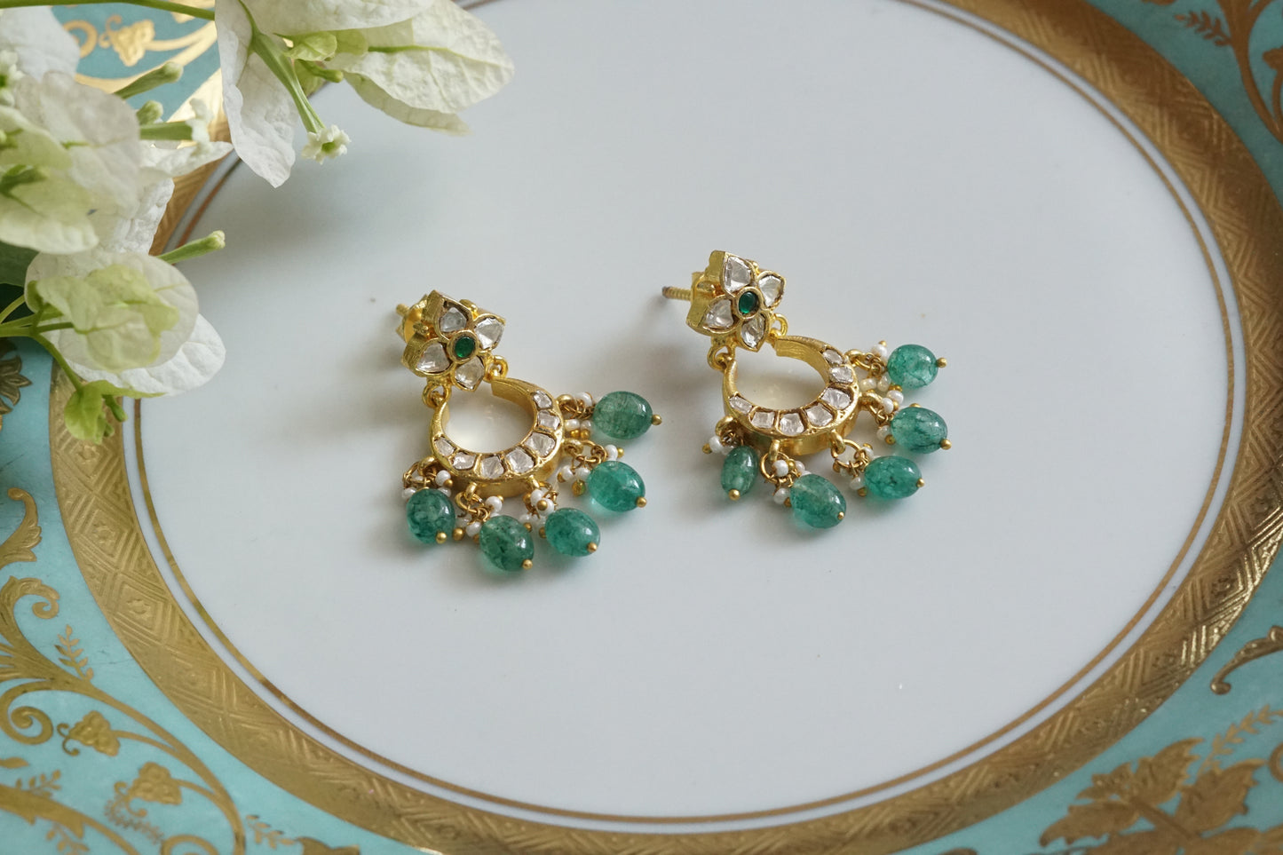 Mossainite Small Chandbali Earrings (1-5094)(K) - JEWELSTYLE