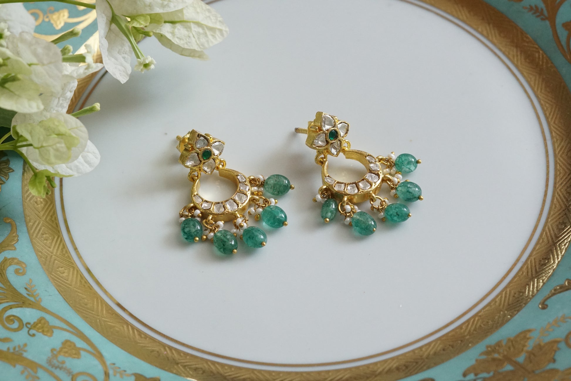 Mossainite Small Chandbali Earrings (1-5094)(K) - JEWELSTYLE