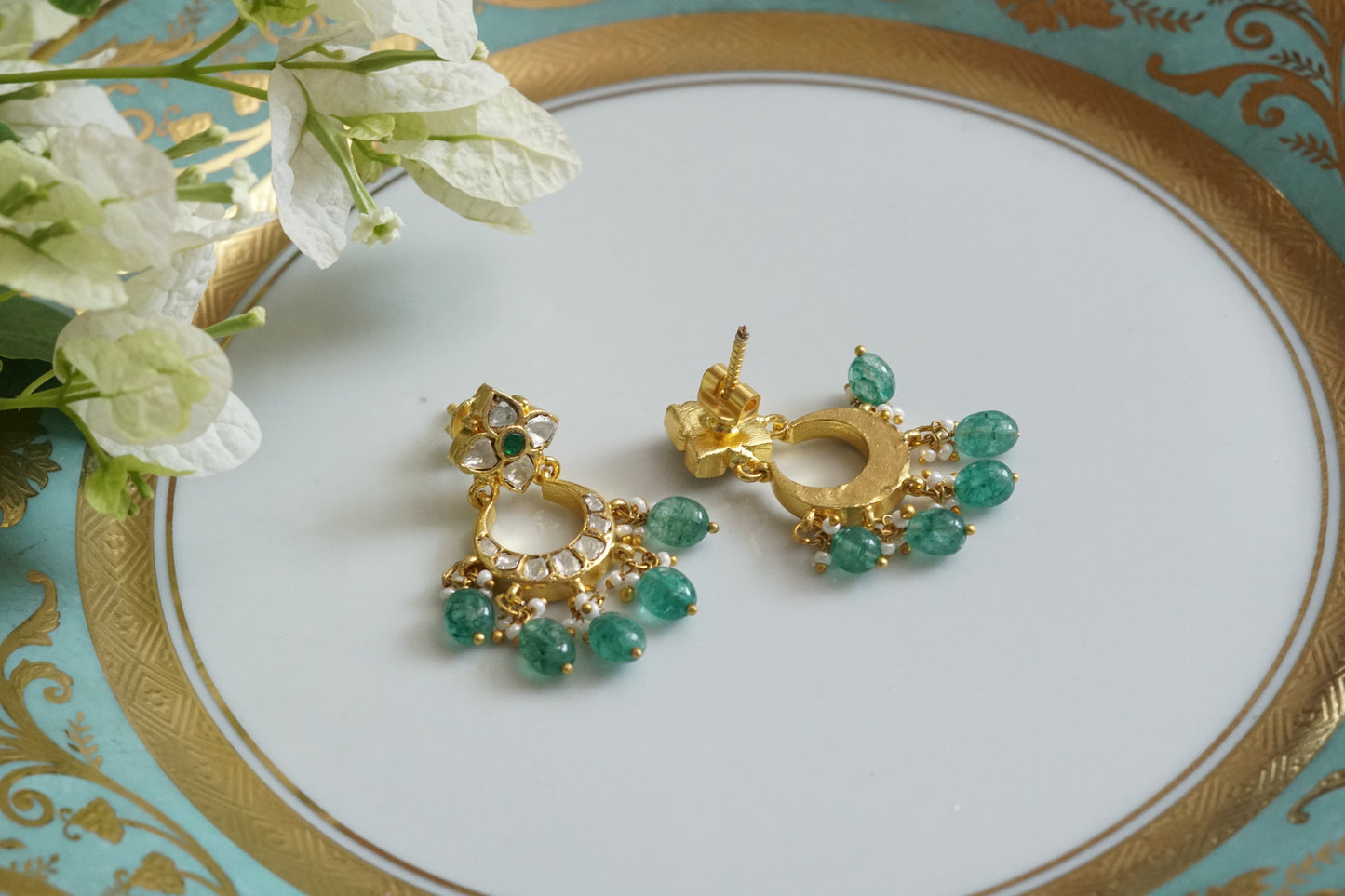 Mossainite Small Chandbali Earrings (1-5094)(K) - JEWELSTYLE