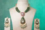 Green stone Polki necklace set (4-8493)(B)