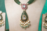 Green stone Polki necklace set (4-8493)(B)
