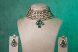 White & Green stone Polki necklace set (4-8498)(B)