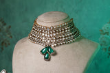 White & Green stone Polki necklace set (4-8498)(B)