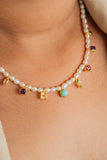 SEMI PRECIOUS STONES AND PEARL NECKLACE (8-1)(OP)