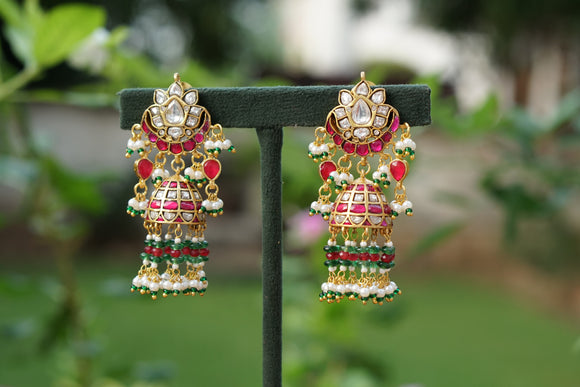 Pink kundan Jhumki (1-4650)(R)