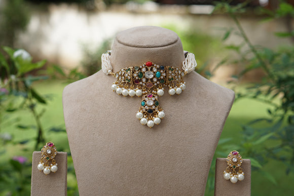 Navratan Polki choker set  (4-8499)(B)