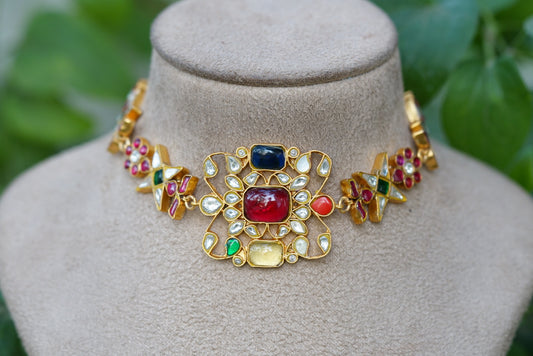 Kundan Navratan choker (4-6468)(R)(Preorder) - JEWELSTYLE