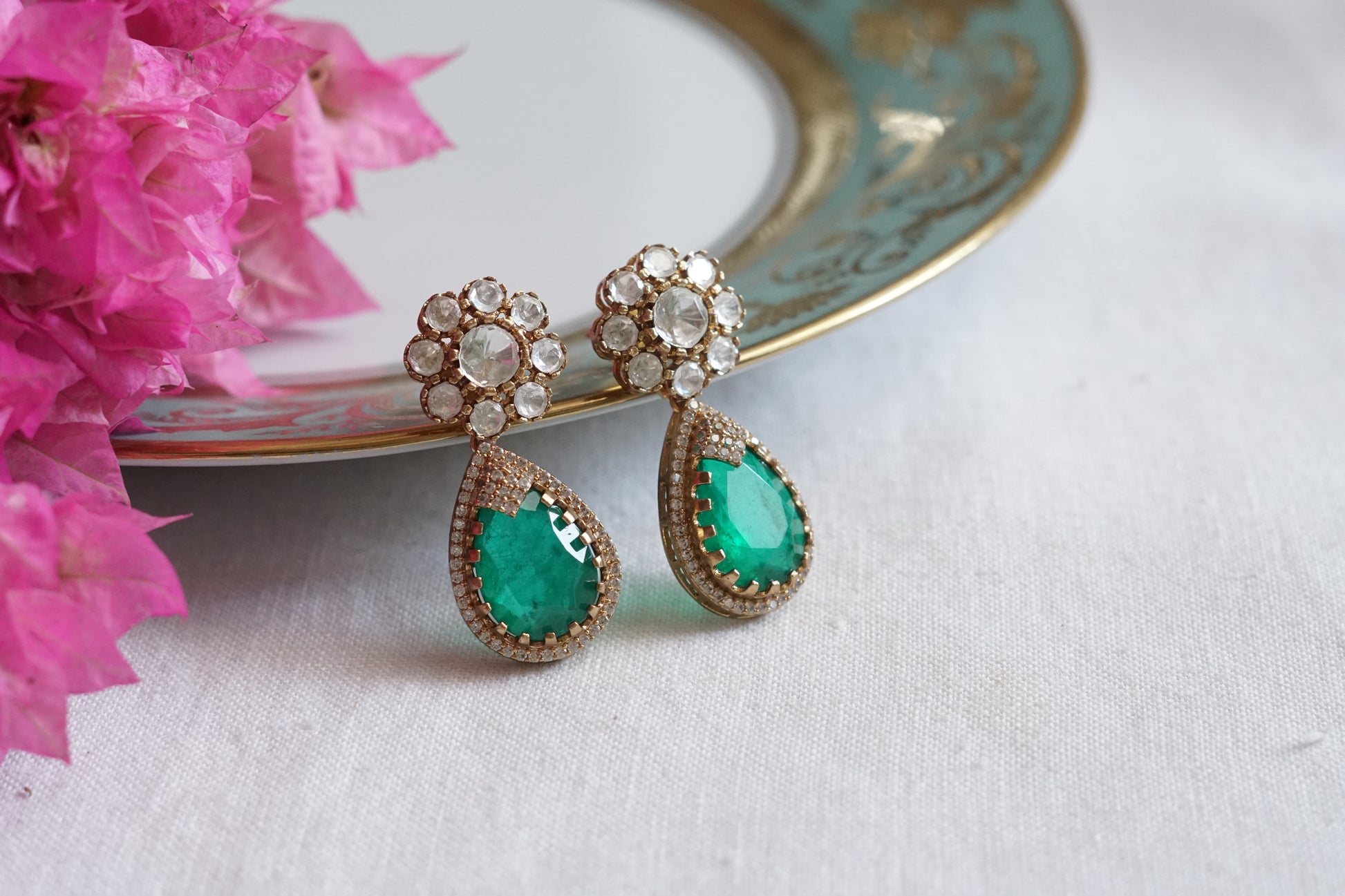 Green Stone polki Earrings (1-5082)(B) - JEWELSTYLE