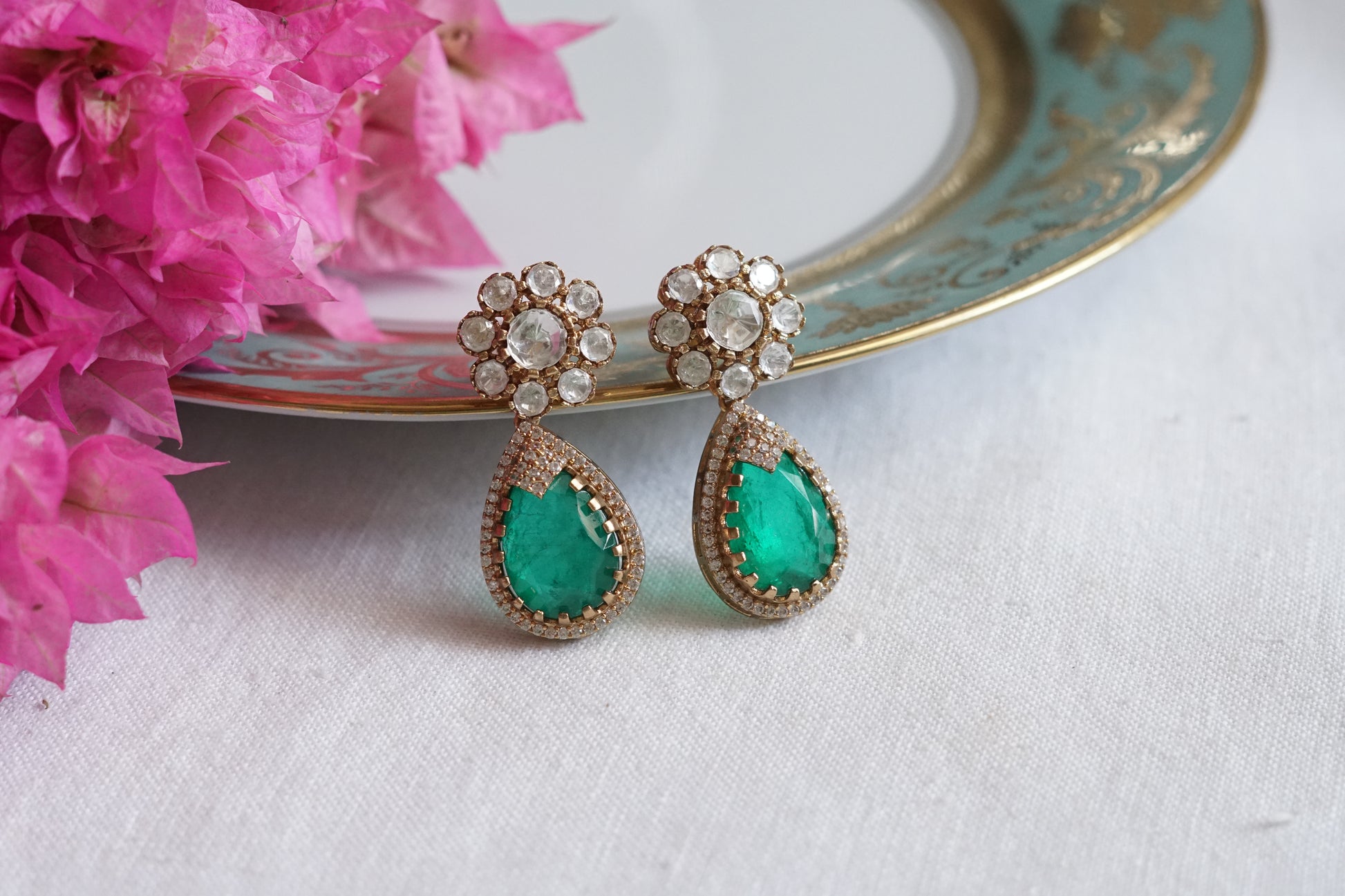 Green Stone polki Earrings (1-5082)(B) - JEWELSTYLE