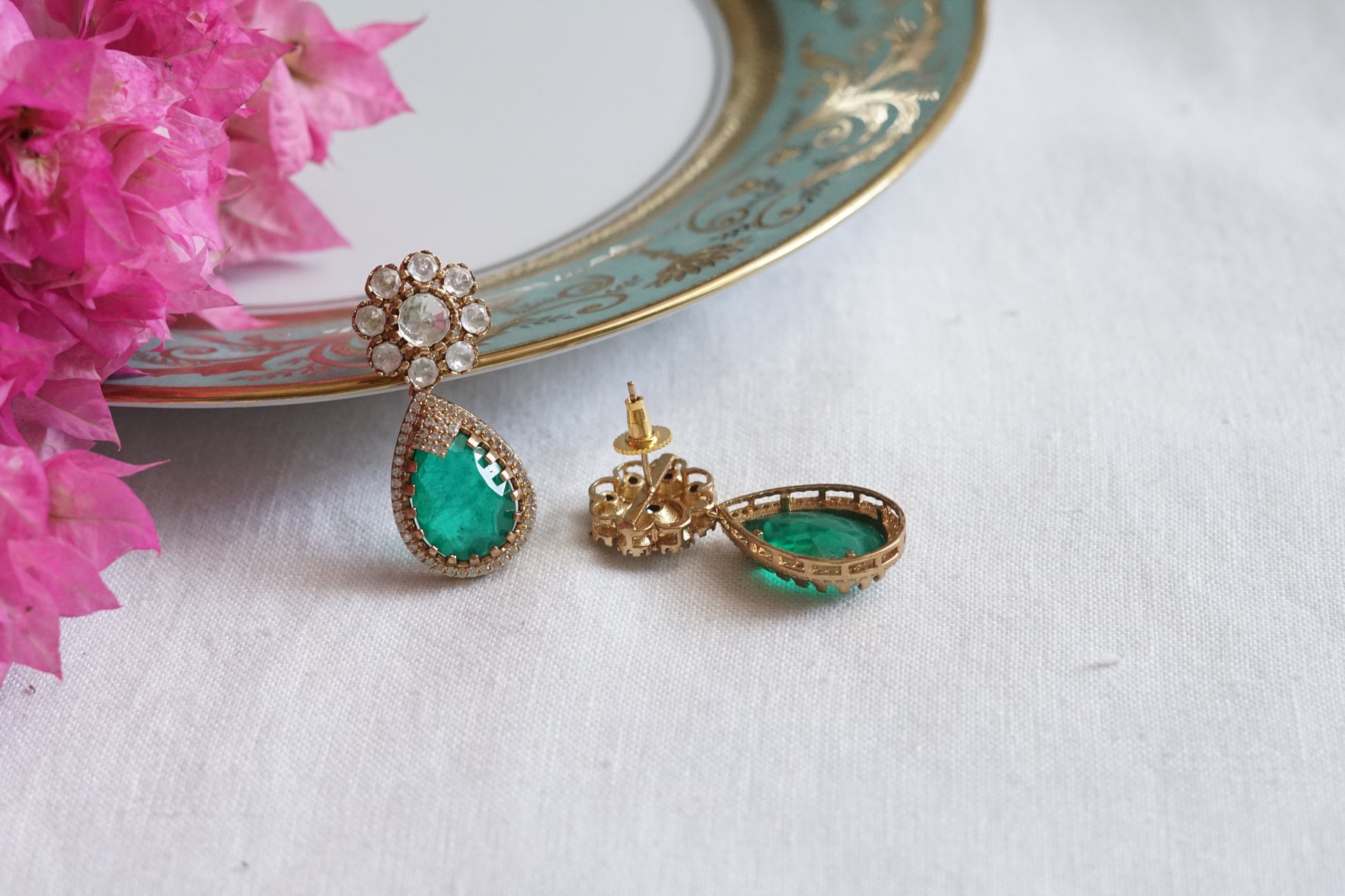 Green Stone polki Earrings (1-5082)(B) - JEWELSTYLE