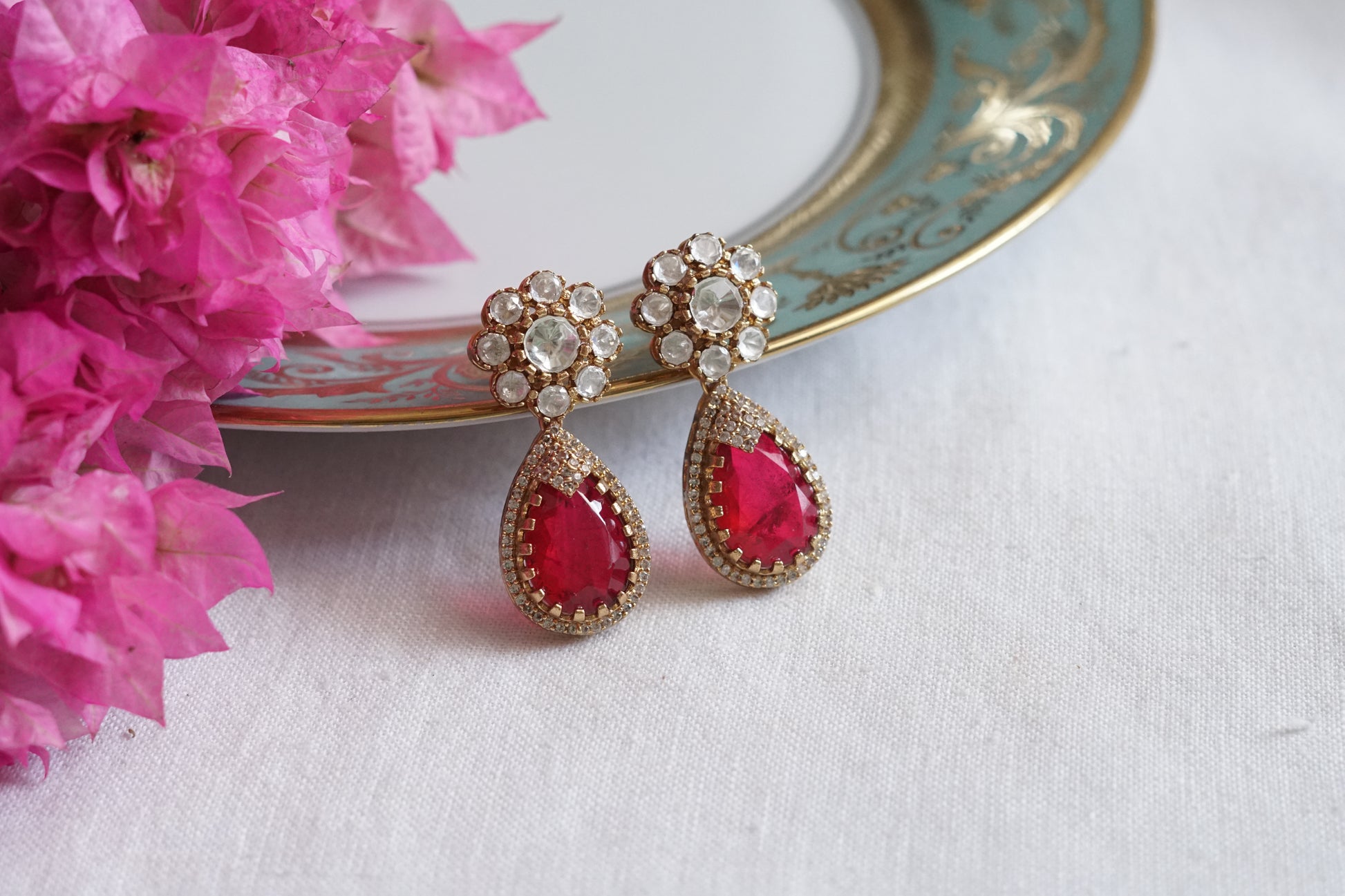Red Stone polki Earrings (1-5083)(B) - JEWELSTYLE