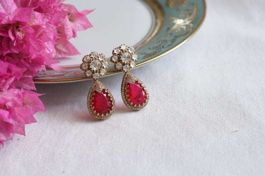 Red Stone polki Earrings (1-5083)(B) - JEWELSTYLE