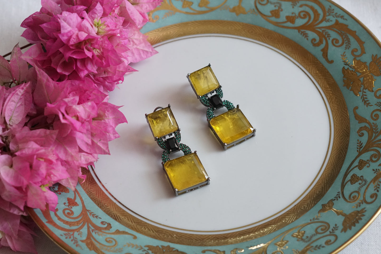 Yellow Doublet Stone Earrings (1-5086)(B) - JEWELSTYLE